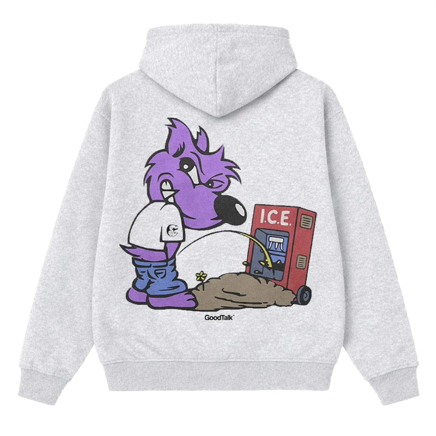 Howie hoodie back — mascot graphic