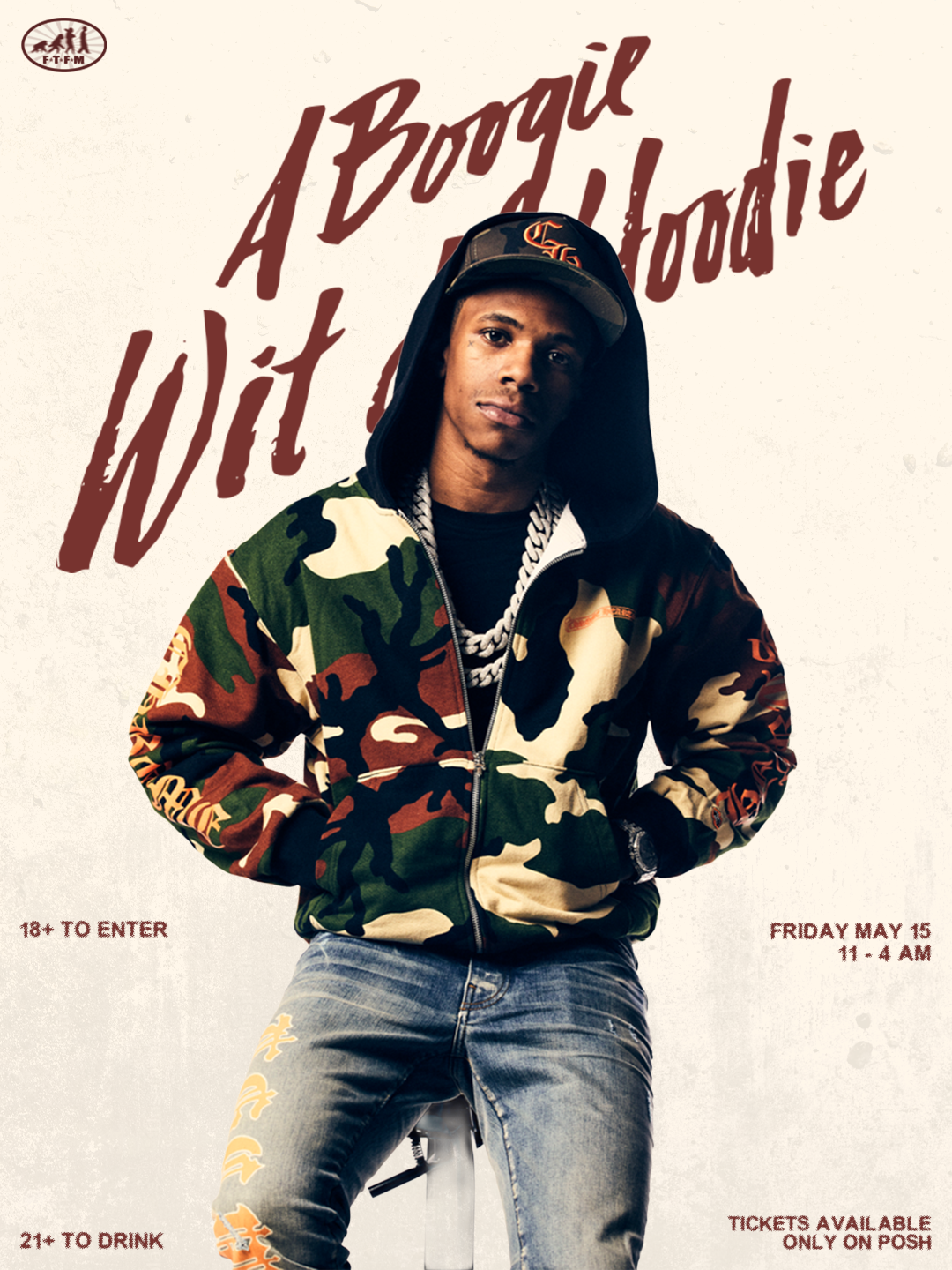 A Boogie Wit Da Hoodie NYC party poster — camo hoodie version